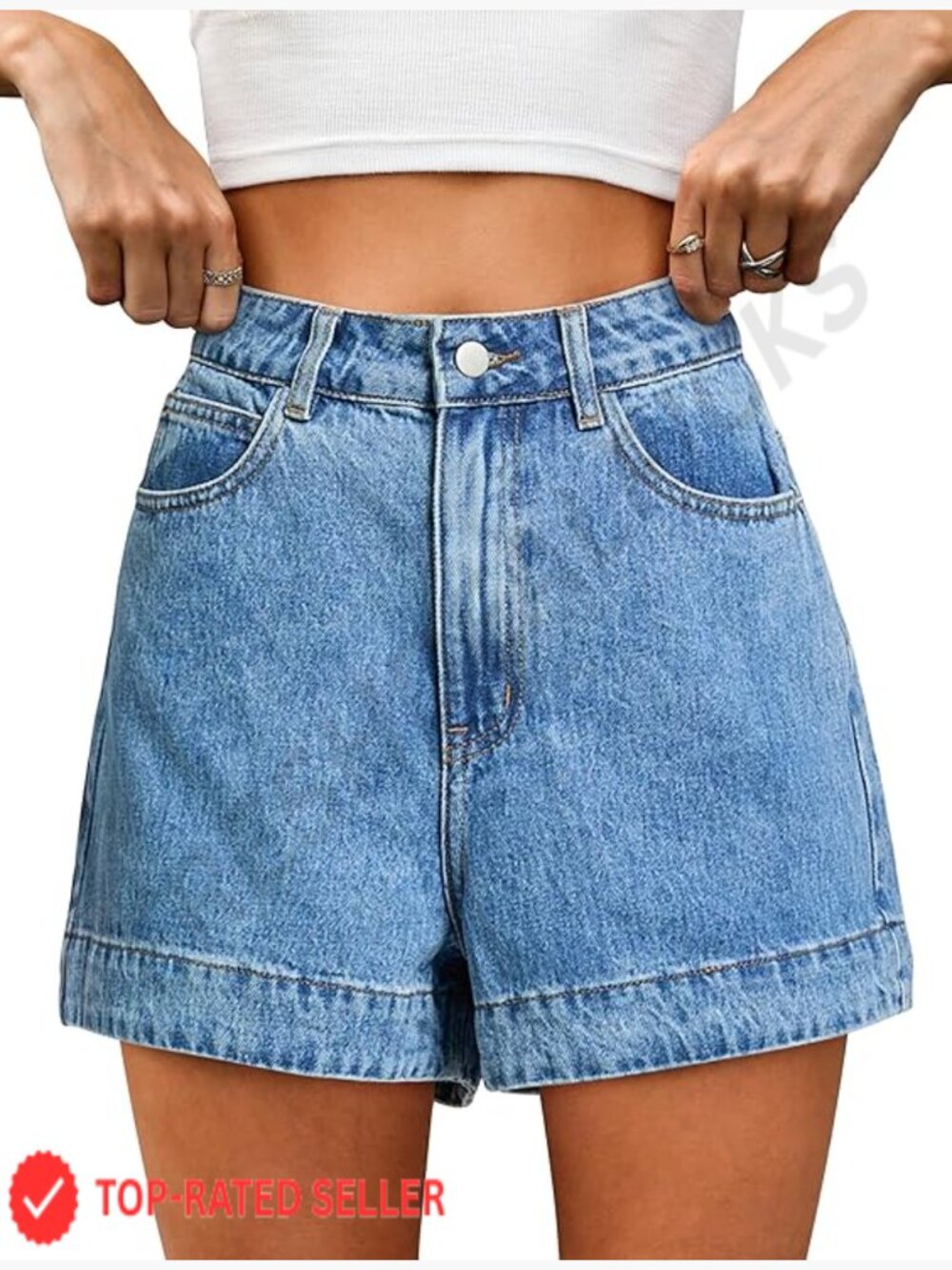 Bermuda Jean Shorts High Waisted Stretchy Ripped Distressed Roll Up with Pockets